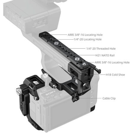 SmallRig 6777 - klatka do Sony FX5 z przedłużeniem uchwytu XLR-H2 i paskiem na rękę - szczegóły przedłużenia uchwytu XLR